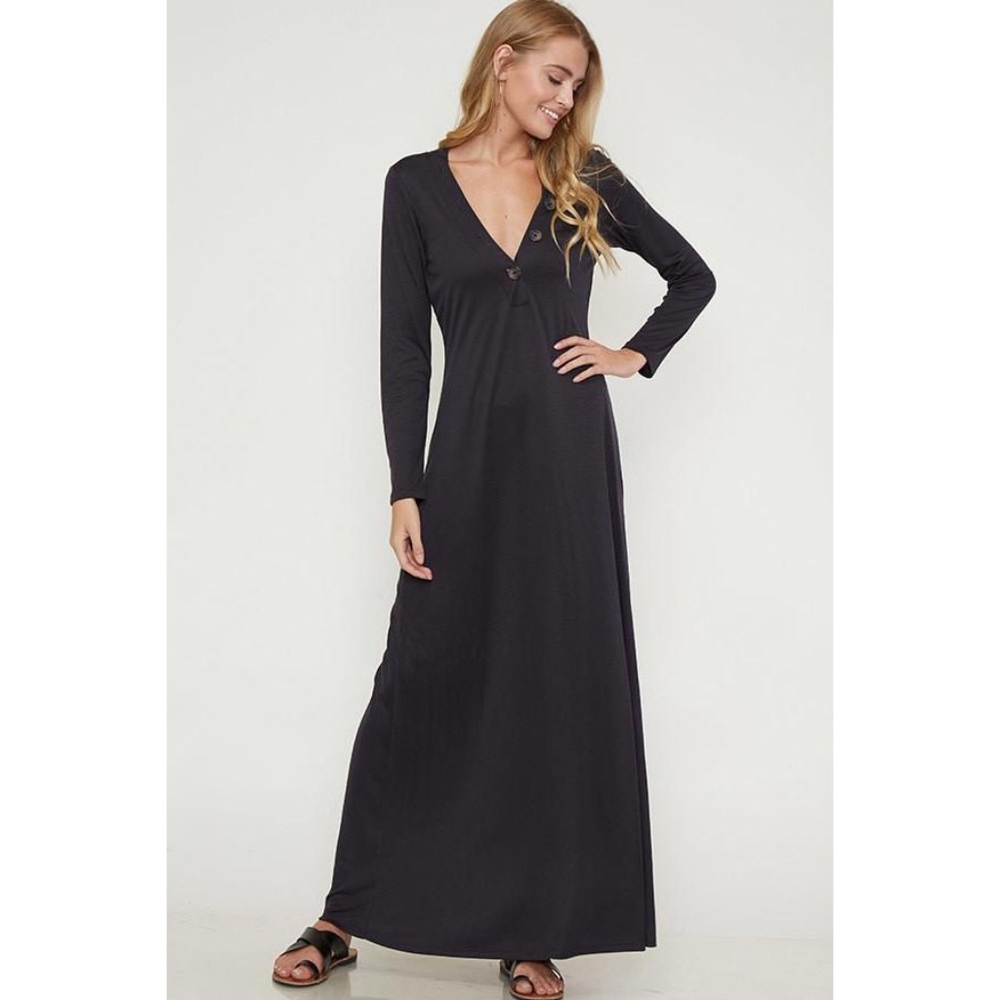 Lauren Button Trim Maxi Dress